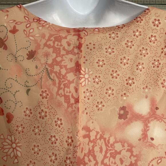 Vintage Jonathan Martin Women's Peach Floral Chiffon Midi Dress Size 14 Flowy - Picture 11 of 11